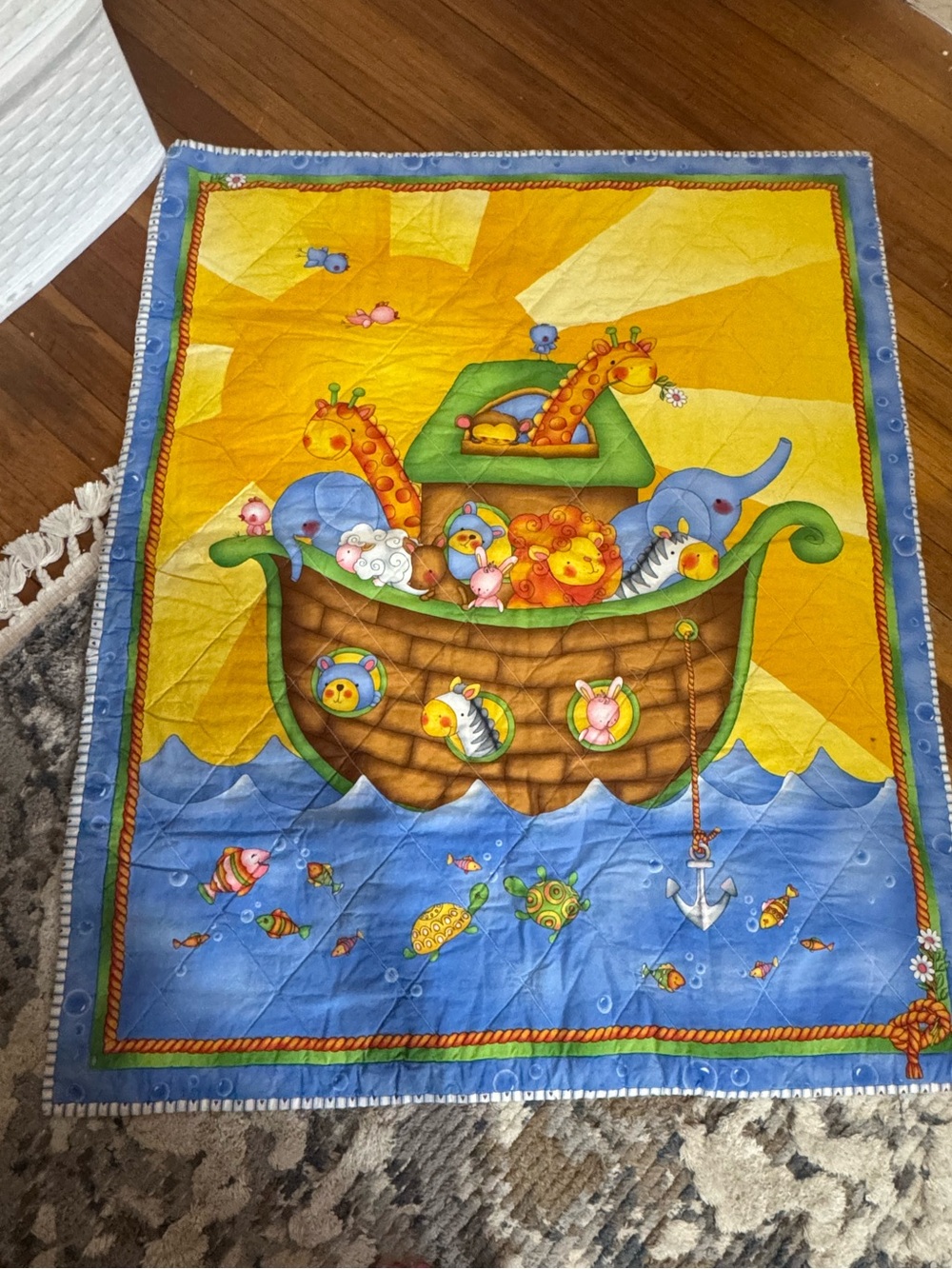 Children's Noah's Ark Quilted Throw - Yellow & Blue